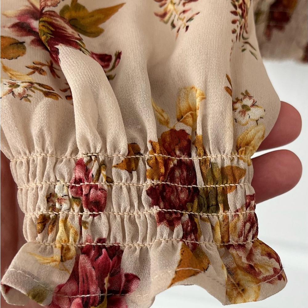 CLEO-Floral Smocked Blouse | Long Sleeve Sheer Boho Top | Size Small - Picture 6 of 14